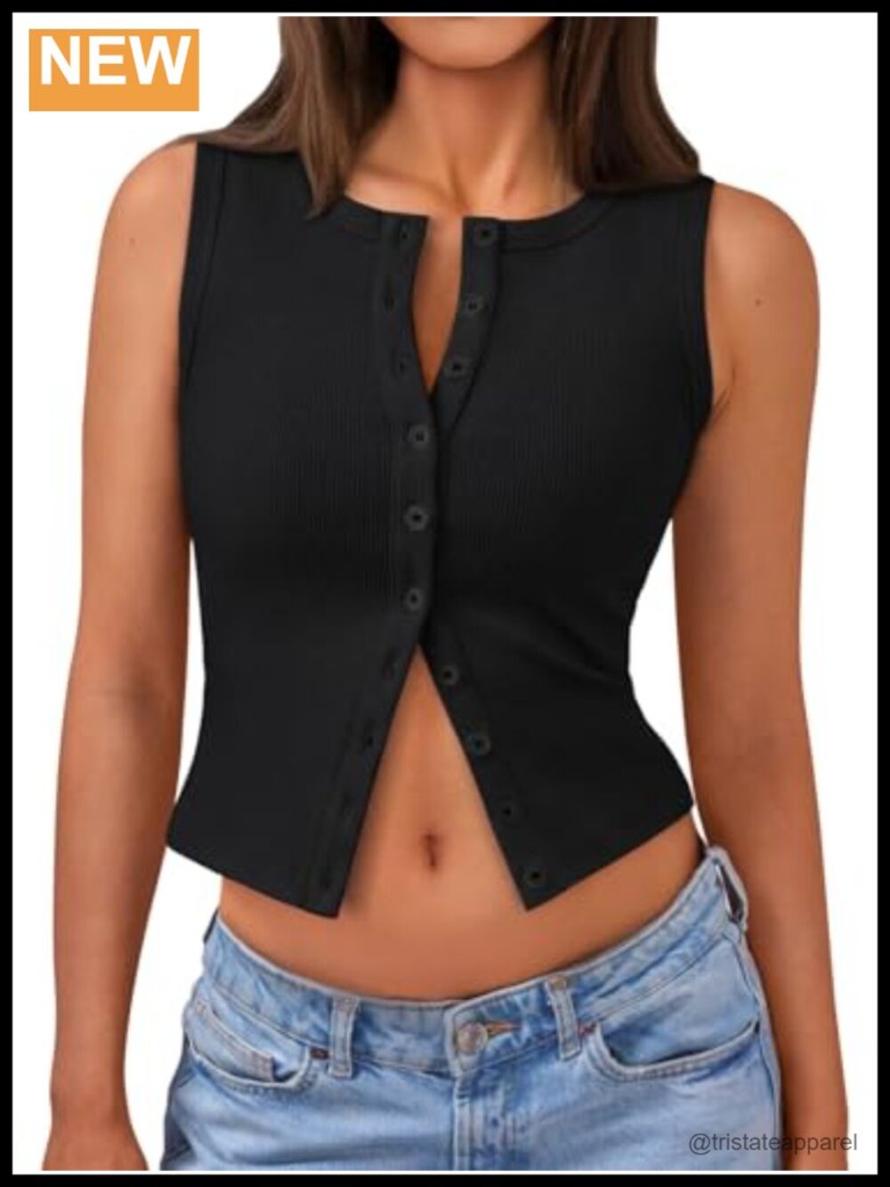 Women's Ribbed Crop Tank Top Button Down Sleeveless Vest Summer